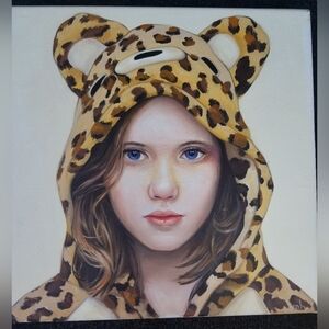 MELISSA HASLAM "Leopard Bear" original oil + acrylic 12" x 12" canvas painting 